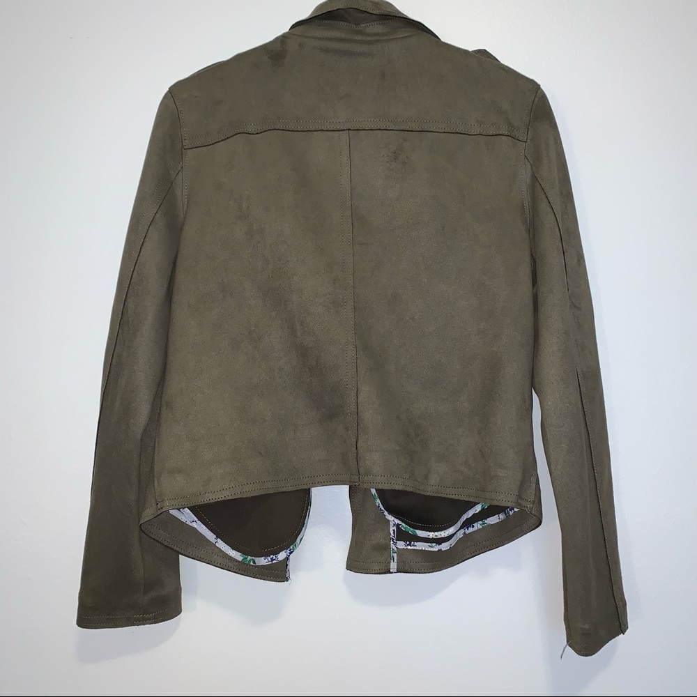 Philosophy | Olive Green Suede Open Drape Moto Jacket - Picture 5 of 5